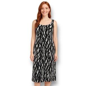 Tahari 4P Black White Abstract Artsy Print Midi Dress Sleeveless Work Cocktail